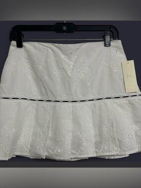 White Floral Eyelet Mini Skirt - Women's